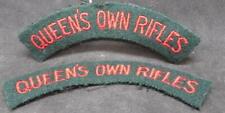 Queen's Own Rifles of Canada Pair of WWII Era Embroidered Shoulder Flashes picture