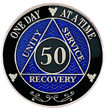 AA 50 Year Coin Blue, Silver Color Plated Medallion, Alcoholics Anonymous Coin picture