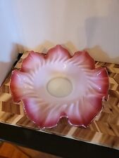 Antique Victorian Bridal Candy Basket Cranberry Pink Milk Glass Ruffled  11.5