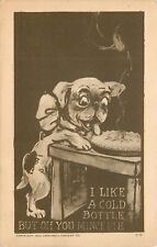 S/A Dwig Postcard French Bull-Dog Likes Mince Pie and Beer Cardinell Vincent 23 picture