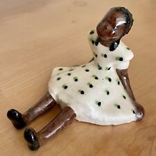 Girl African American Figurine Sitting in Dress Ceramic 4” picture