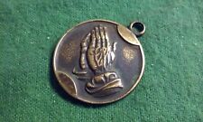 PRAYING HANDS & Serenity Prayer Vintage Christian Pendant / Fob Medal Gold-Tone picture