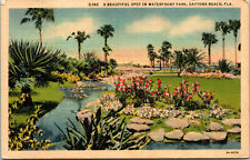 Vtg 1930s Beautiful Spot In Waterfront Park Daytona Beach Florida FL Postcard picture