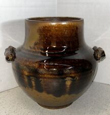 Vtg Brown Stoneware Ceramic Heavy Glaze With Handles picture