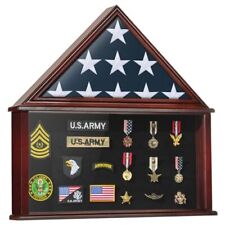 Large Burial Flag Display Case Veteran Military Medal Shadow Large Mahogany Box picture