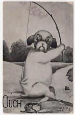1909 comic dog fishing postcard - Ouch - artist signed A E Avery picture