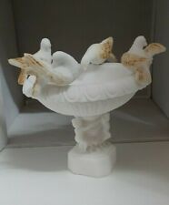 Vintage White Alabaster Pedestal Table Top Birdbath & Birds Handmade In Greece picture