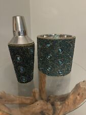 NWT Pier One Cocktail Shaker & Ice Box With Beaded Peacock Feather Design picture