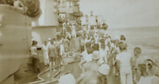 Group Of US Navy Sailors On Ship At Sea B&W Photograph 2.75 x 4.5 picture