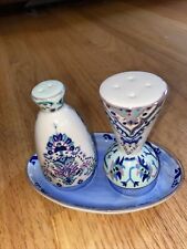 ANTHROPOLOGIE PLUM LILIA SALT & PEPPER SHAKERS ON TRAY picture