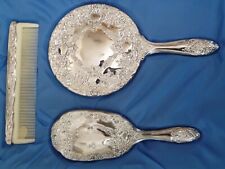 Vintage Silver Plated Vanity Dresser 3 Piece Set Brush, Comb, Mirror picture