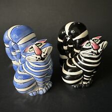 VINTAGE Lynda Corneille Swak Cool Cats Salt & Pepper Black/Blue Shaker Ceramic picture