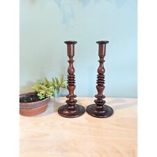 Vintage Matching Pair Ornate Handmade Wood Candleholders Wooden Candle Holder picture