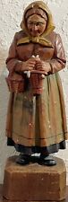 Wood Hand Carved Figurine of Old Woman with Baskets & Scarf Vintage Folk Art 7” picture