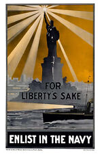 FOR LIBERTY'S SAKE ENLIST IN THE NAVY  Wall Poster Art print Recruitment decor picture