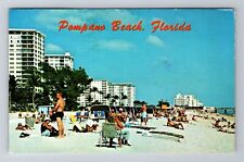Pompano Beach FL-Florida, Day In The Sun On Beach, Vintage c1982 Postcard picture