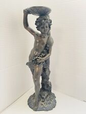 Bronze Metal Candle Holder Cherub Cupid Vintage 16-in Tabletop Figurine picture