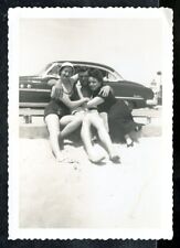 Vintage Photo MAN HUGS ON TWO WOMEN AT THE BEACH VINTAGE CAR picture