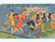 Unused Pre-Chrome risque WOMAN MISUNDERSTANDS THE PHRASE - PINCH OUR SEATS J3742 picture