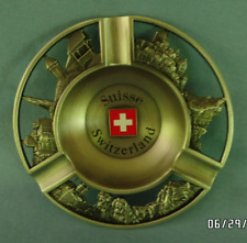 Vintage metal ASHTRAY Suisse Switzerland cutouts of attractions cities NIB picture