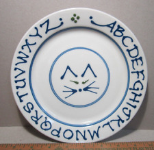 Noble Clay Maine Art Pottery Alphabet Plate CAT Whiskers Blue ABC Childs Dinner picture