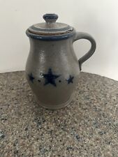 ROWE Pottery Works Blue Star Saltglaze Stoneware  Storage Jar w/Lid picture