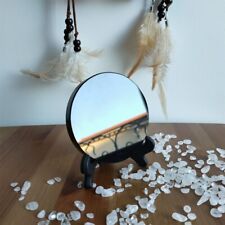 Natural Black Obsidian Mirror Crystal Scrying Plate Energy Home Decoration Stand picture