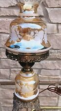 Vintage  hurricane lamp electric Casting top bottom lights up Victorian  picture