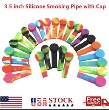 3PCS 3.4'' Mini Silicone Smoking Hand Pipe with Metal Bowl & Cap Lid Pocket Pipe picture