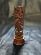 Vintage Hand Carved Krishna Statue- Playing Flute- Made In India picture