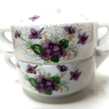 Creamer & Sugar Bowl Stacking SAIJ from Japan with Beautiful Violets Vintage picture