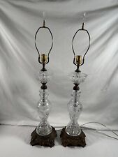Pair of Vintage Crystal Cut Tall Hand Lamps 34” Tall Tested Working #19 picture