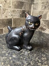 Vintage 1970’s, Whimsical Hand Painted Sitting Black Cat 🐈‍⬛ With Metal... picture