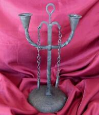 1850s ANTIQUE HAND FORGED IRON DUAL CANDLEBAR CANDLESTICK VERY RARE picture