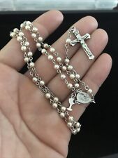 Vintage BLISS Sterling Silver Marked Holy Spirit Rosary Faux Pearl Beads picture