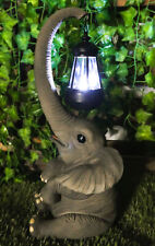 Ebros Elephant Pachyderm Safari Figurine W/ Solar LED Light Lantern 16.25