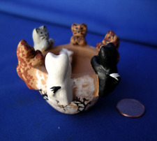 Jemez Pueblo Storyteller Clay Figurine Friendship bowl CATS Signed Anita Cajero picture