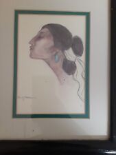 Vintage RC GORMAN Native American Framed Art Print Portrait of ANGELINA 12