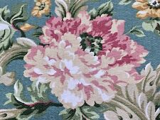 Neoclassical PINK ROSES on Seafood Green Neoclassical Barkcloth Vintage Fabric picture