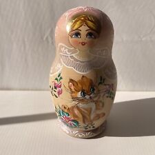 Vintage Russian Nesting Dolls Cat Lady Wood Hand Painted Artist Signed READ DESC picture