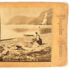 Lake George Twin Mountains Stereoview c1880 New York Southern Adirondacks H630 picture