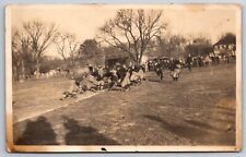 Early Boys Football Game On Field~Running Play~Spectators~Cars~House~1908 RPPC picture