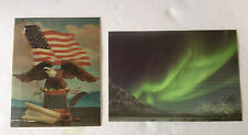 Vintage Alaska LENTICULAR NORTHERN LIGHTS & Flag Eagle Postcard 3D Lot of 2 picture