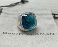 David Yurman Ster.  Silver Albion Ring 20mm Ring w/ London Blue Diamond Sz 7 picture