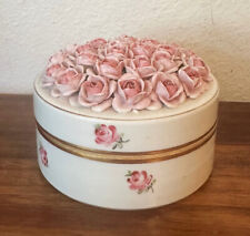 Antique Von Schierholz Plaue Porcelain Floral Pink Roses Trinket Box, 4.75