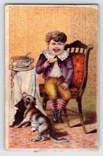 McLAUGHLIN'S XXX ROASTED COFFEE TRADE CARD*DOG PULLS TABLECLOTH*BOY LAUGHS picture