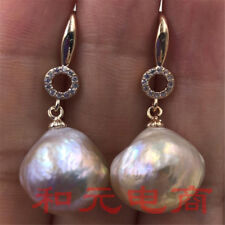 Natural 13-15MM HUGE baroque purple south sea pearl earrings 18K GOLD  aurora picture