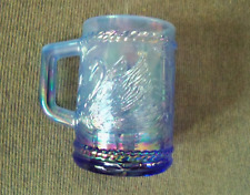 Fenton Art Glass 1980's Opalescent & Iridescent Swan Pattern Blue Mug / Vase picture