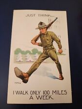 1918 signed WALL, Just Think I walk only 100 miles a week, Soldier Postcard WW 1 picture