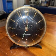1955 RARE BLACK Westclox Clock Of Tomorrow Alarm Clock Working Gold Trim Numbers picture